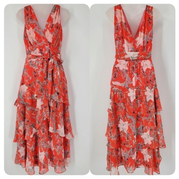 WHBM Coral Flirty Floral Print Midi Dress - Picture 3 of 14
